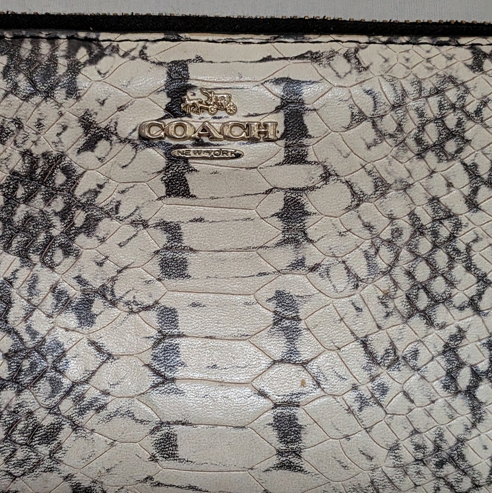 Coach Python Embossed Zip Wallet Black White Snak… - image 5